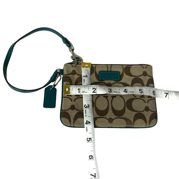 Coach Park Signature Small Wristlet Wallet Tan Jacqaurd Green Lining F51775 - Picture 12 of 13